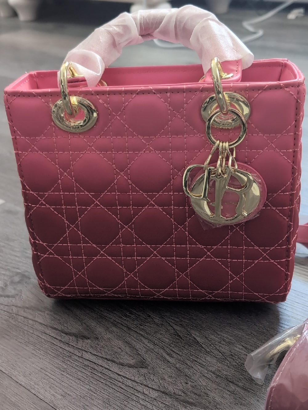 Pink Quilted Mini Lady Dior Bag with Gold Hardware